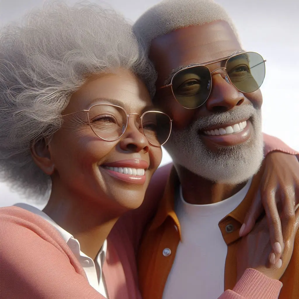 Elderly couple laughing and smiling